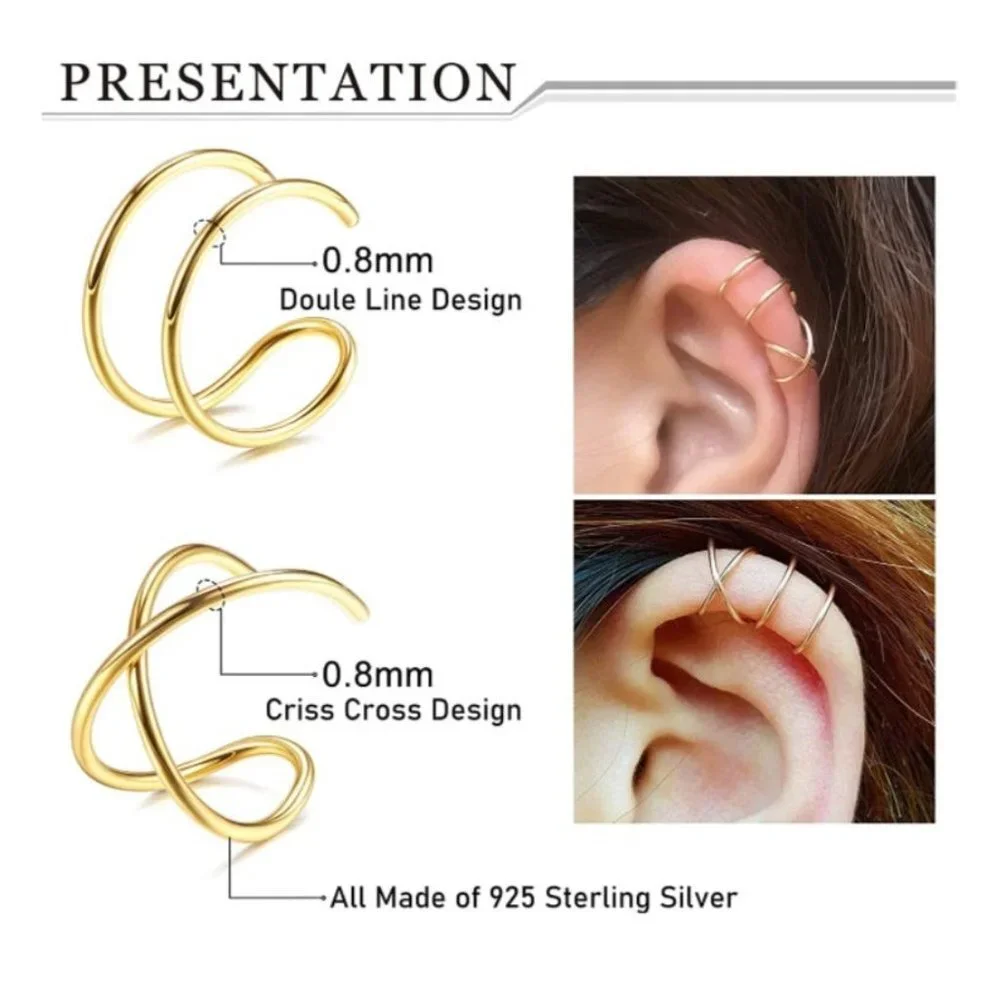 4Pcs Gold/925 Sterling Silver Cuff Earrings